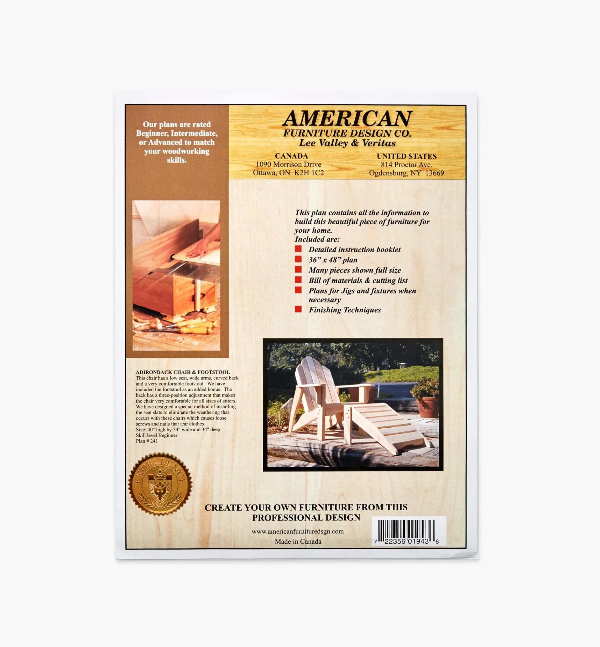 Lee Valley Plans>Adirondack California-Style Furniture Plans
