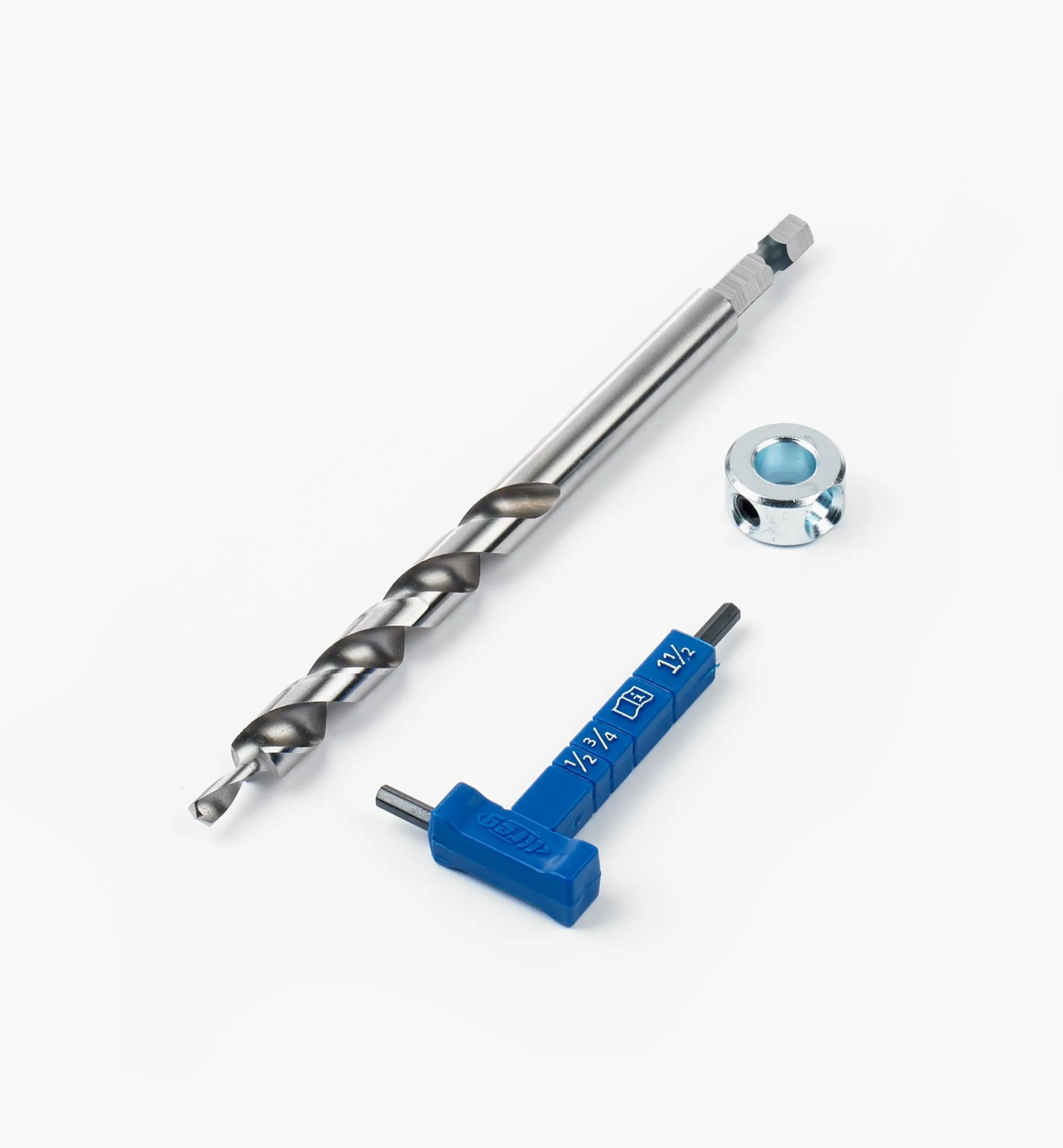 Lee Valley Power Tool Accessories>Kreg Easy-Set Step-Drill Bit, Depth Collar & Thickness Gauge