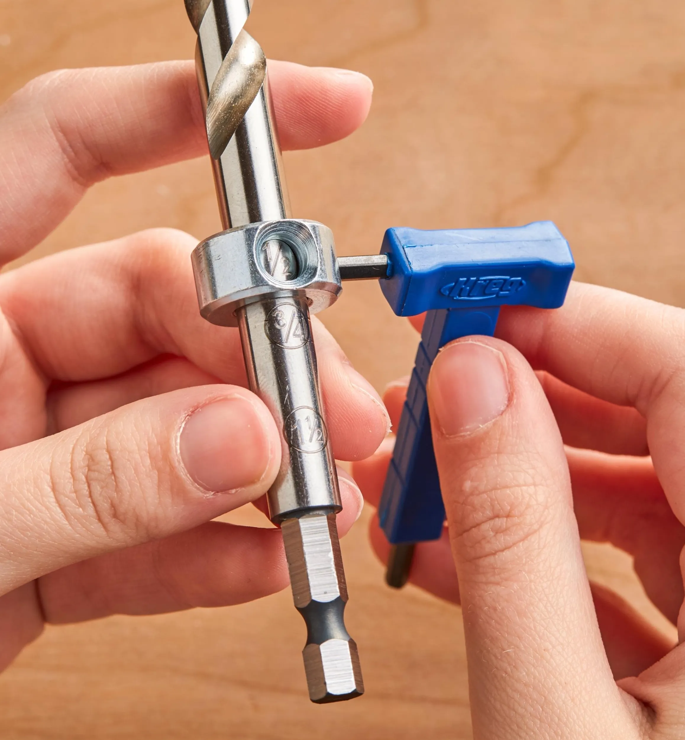 Lee Valley Power Tool Accessories>Kreg Easy-Set Step-Drill Bit, Depth Collar & Thickness Gauge