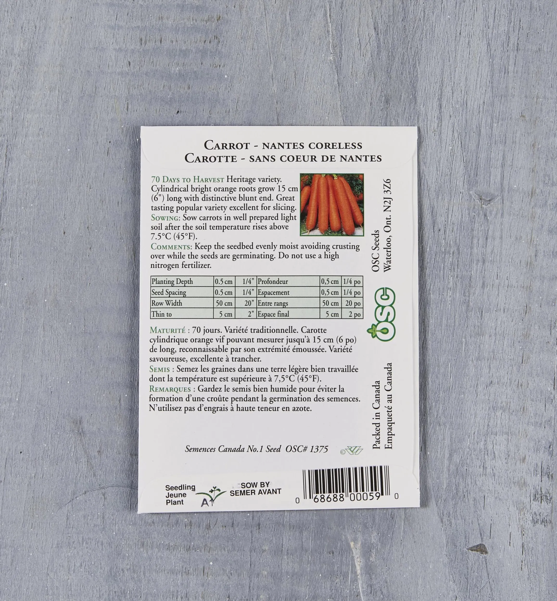 Lee Valley Seed Starting>OSC Carrot Seed Packets