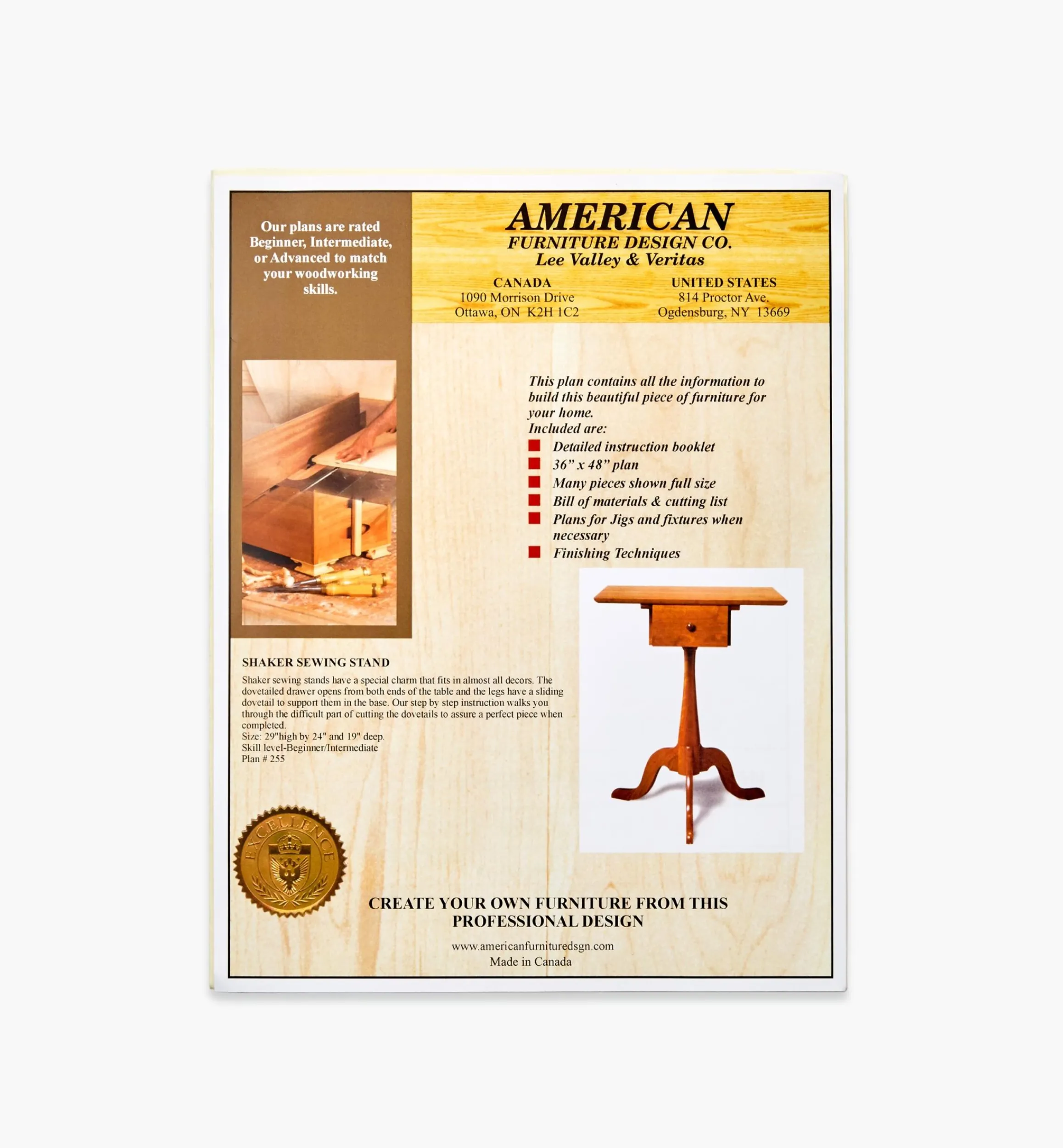 Lee Valley Plans>Shaker Sewing Stand Plan