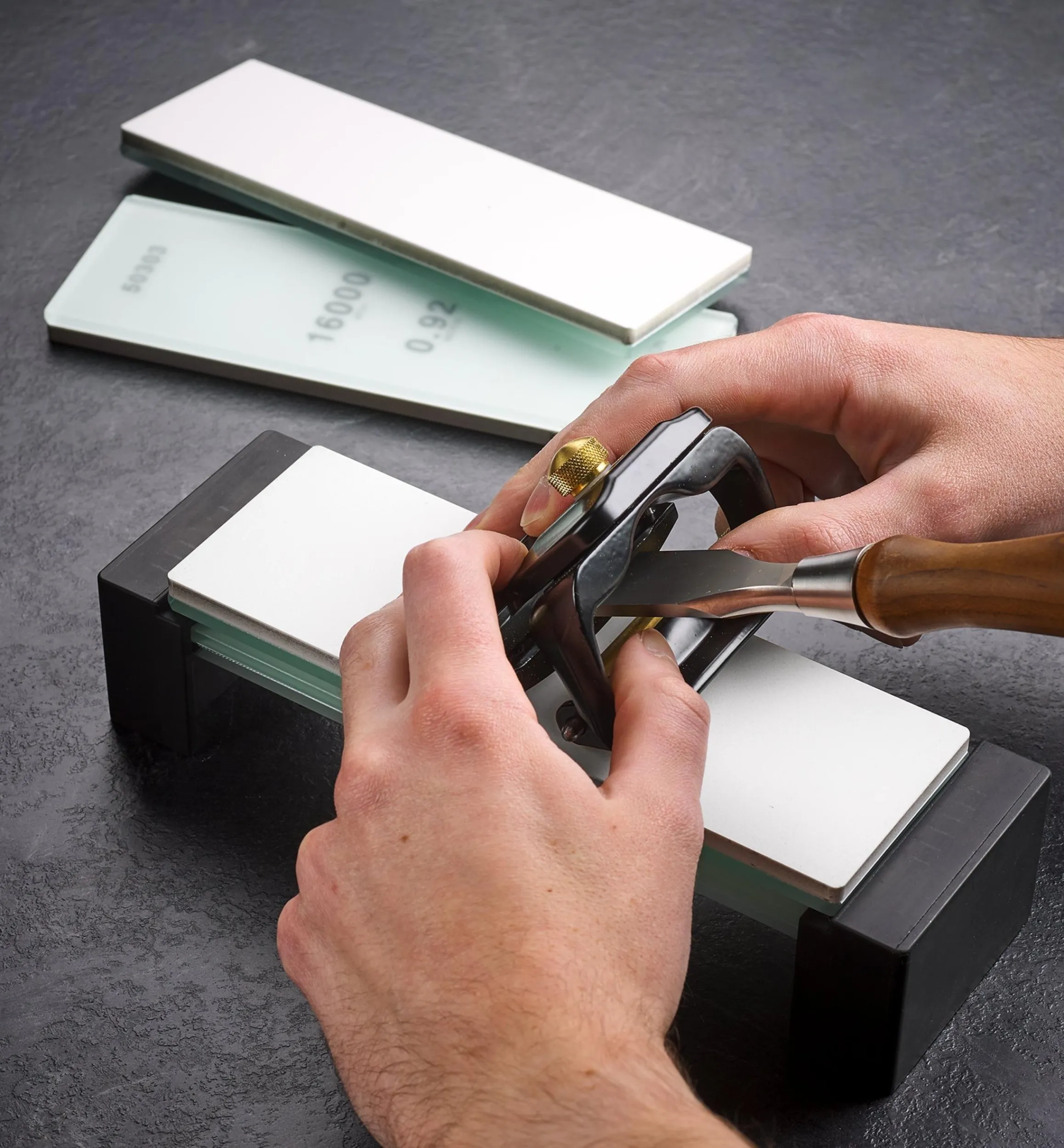 Lee Valley Sharpening>Shapton Set Of 3 GlassStone (GS) HR Stones & Field Holder
